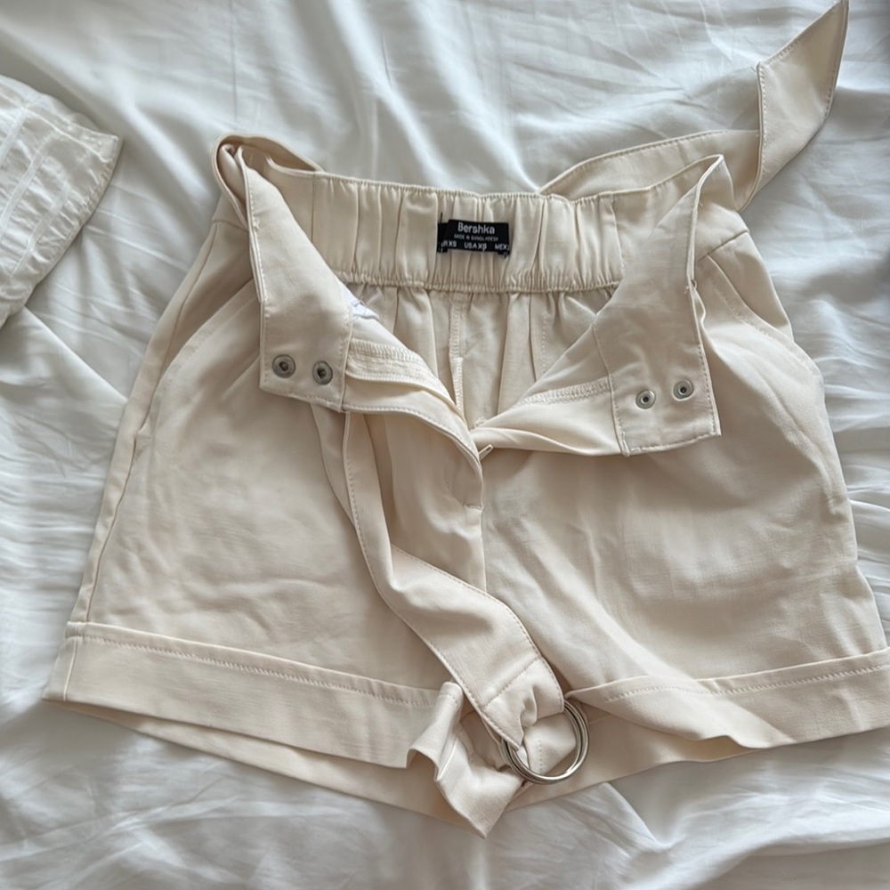 Bershka Cream High Waist Shorts